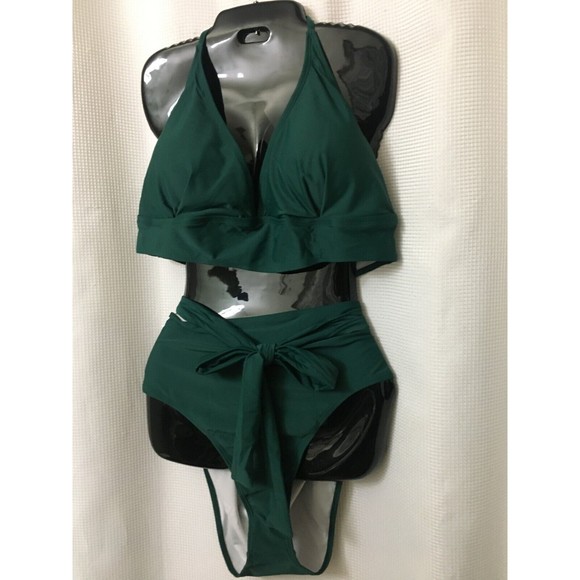 WOMEN'S STRETCH BIKINI 2 pc Swimsuit Plus Size 4XL Dark Green Vacation Beach - Picture 5 of 7
